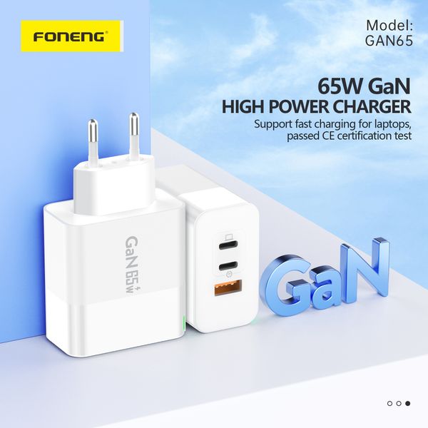 Мережевий зарядний пристрій FONENG GAN 65W A+C+C 3-Port GaN Charger 65W з кабелем type C 82330 фото