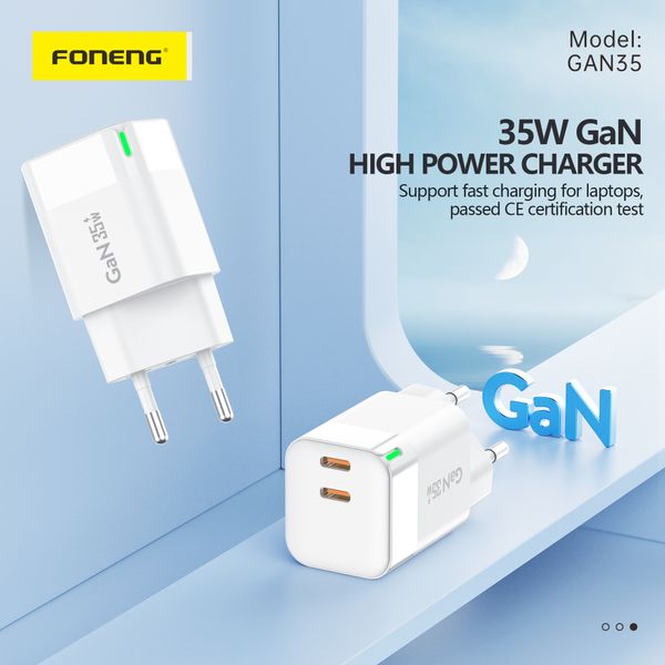 Сетевое зарядное устройство FONENG USB-C 2-Port GaN Charger 35W с кабелем Type-C to Type-C 82320 фото