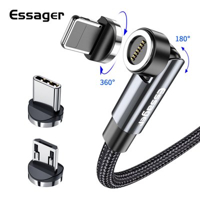 Кабель Essager Universal 540 Ratate 3A Magnetic USB Charging Cable Lightning 2m grey (EXCCXL-WX0G)
