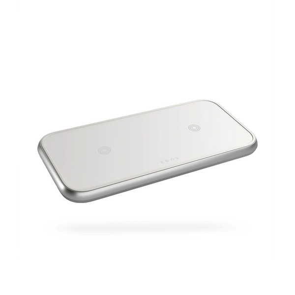 Станція бездротової зарядки 2 в 1 для техніки Apple iPhone/AirPods Zens Dual Aluminium White 30W USB-C PD