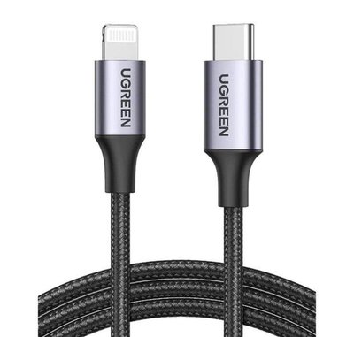 Кабель UGREEN US304 USB-C to Lightning M/M Cable Aluminum Shell Braided 1.5m (Black) (UGR-60760) UGR-60760 фото