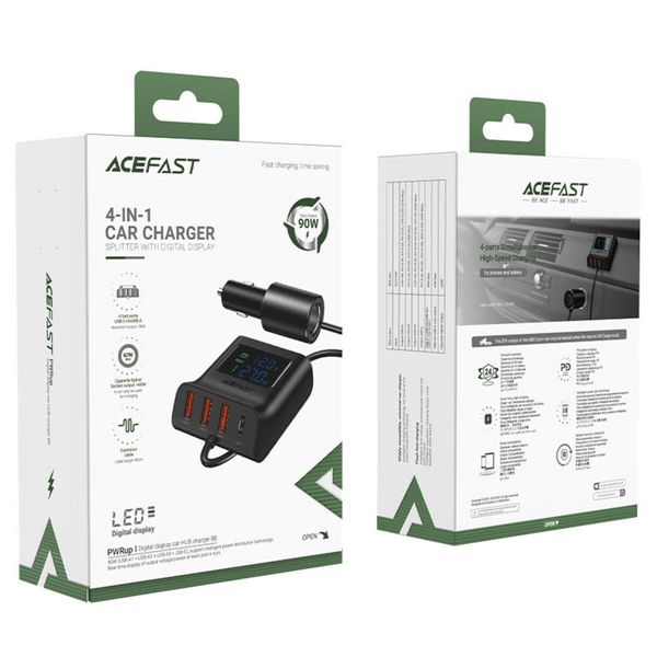 Автомобільний зарядний пристрій ACEFAST B8 digital display car HUB charger AFB8 фото