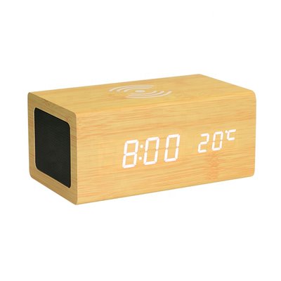 Деревянная беспроводная зарядка с Bluetooth-колонкой и часами Wood QINETIQ 10W 31091 фото