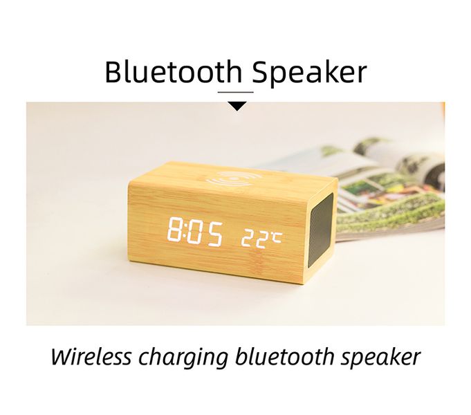 Дерев'яна бездротова зарядка з Bluetooth-колонкою і годинником 31091 фото