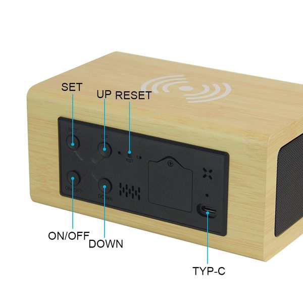 Дерев'яна бездротова зарядка з Bluetooth-колонкою і годинником 31092 фото