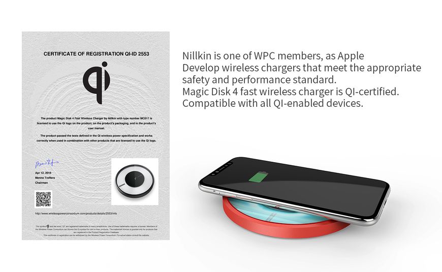 Швидкий Бездротовий Зарядний пристрій Nillkin Magic Disk 4 MC017 15W 42110 фото