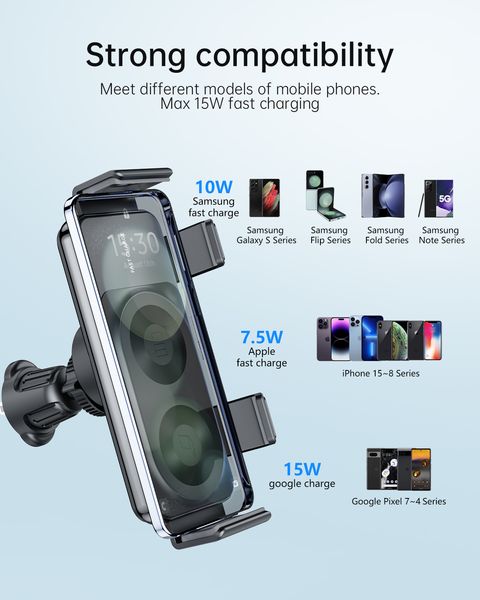 Автотримач з бездротовою зарядкою QinetiQ QN-20 for Samsun (Fold-Flip-S24) iPhone 12-15 (Pro Max) 11100 фото