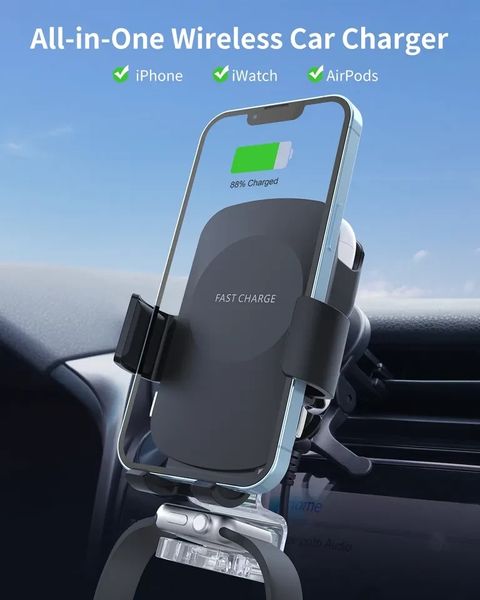 Беспроводная зарядка автодержатель в машину 3 в 1 S13 15W для Apple iPhone/iWatch/AirPods 13050 фото