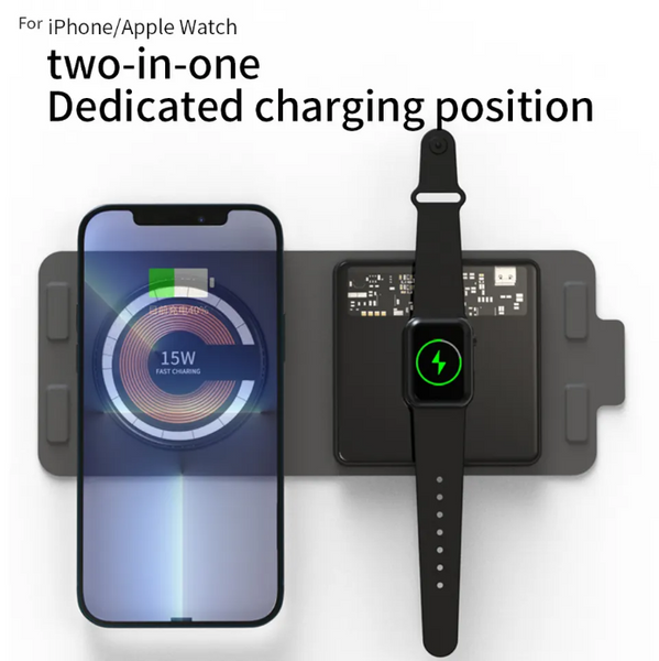Складная беспроводная Зарядная Станция 2 в 1 для iPhone и Apple Watch Magsafe T02 15W 21120 фото