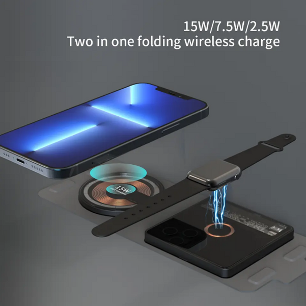 Складна бездротова зарядна станція 2 в 1 для iPhone та Apple Watch Magsafe T02 15W 21120 фото