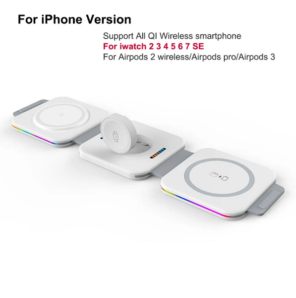 Бездротова Зарядна Станція F21 3-в-1 з RGB підсвіткою, 15w, для Iphone, apple watch, airpods 22111 фото