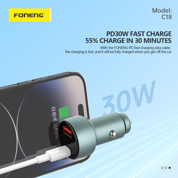 Автомобильное зарядное устройство FONENG aluminum C18 Dual-Port 48W Digital Display 81321 фото