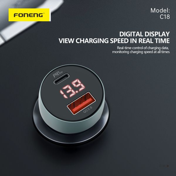 Автомобильное зарядное устройство FONENG aluminum C18 Dual-Port 48W Digital Display 81321 фото