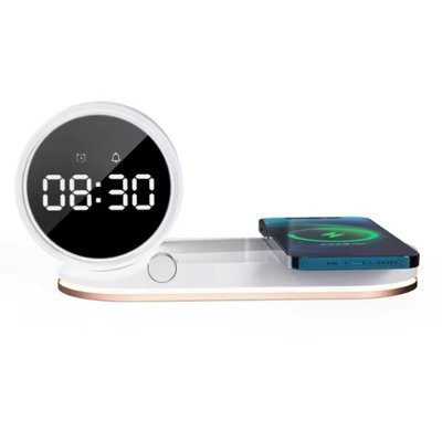 Нічник , годинник з функцією бездротової зарядки LED QinetiQ QN-02 15W Samsung iPhone 31076 фото