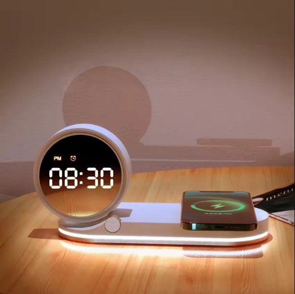 Нічник , годинник з функцією бездротової зарядки LED QinetiQ QN-02 15W Samsung iPhone 31076 фото