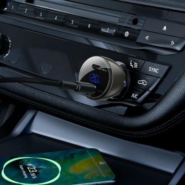 Автомобільний зарядний пристрій ACEFAST B10 metal car charger 60W (USB-C + USB-C) with digital display Black AFB10 фото