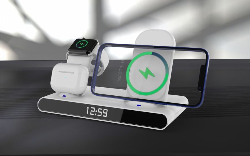 Станція бездротової зарядки 4 в 1 QINETIQ Watch AL-23 30W для Apple iPhone/Apple Watch 2-9/AirPods Біла 23012 фото