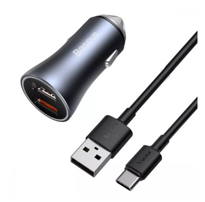 Автомобильное зарядное устройство Baseus Golden Contactor Pro 40W USB + Type-C + Cable Type-C 5A (1m) dark gray 3191301 фото