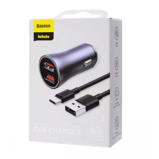 Автомобільний зарядний пристрій Baseus Golden Contactor Pro 40W USB + Type-C + Cable Type-C 5A (1m) dark gray 3191301 фото